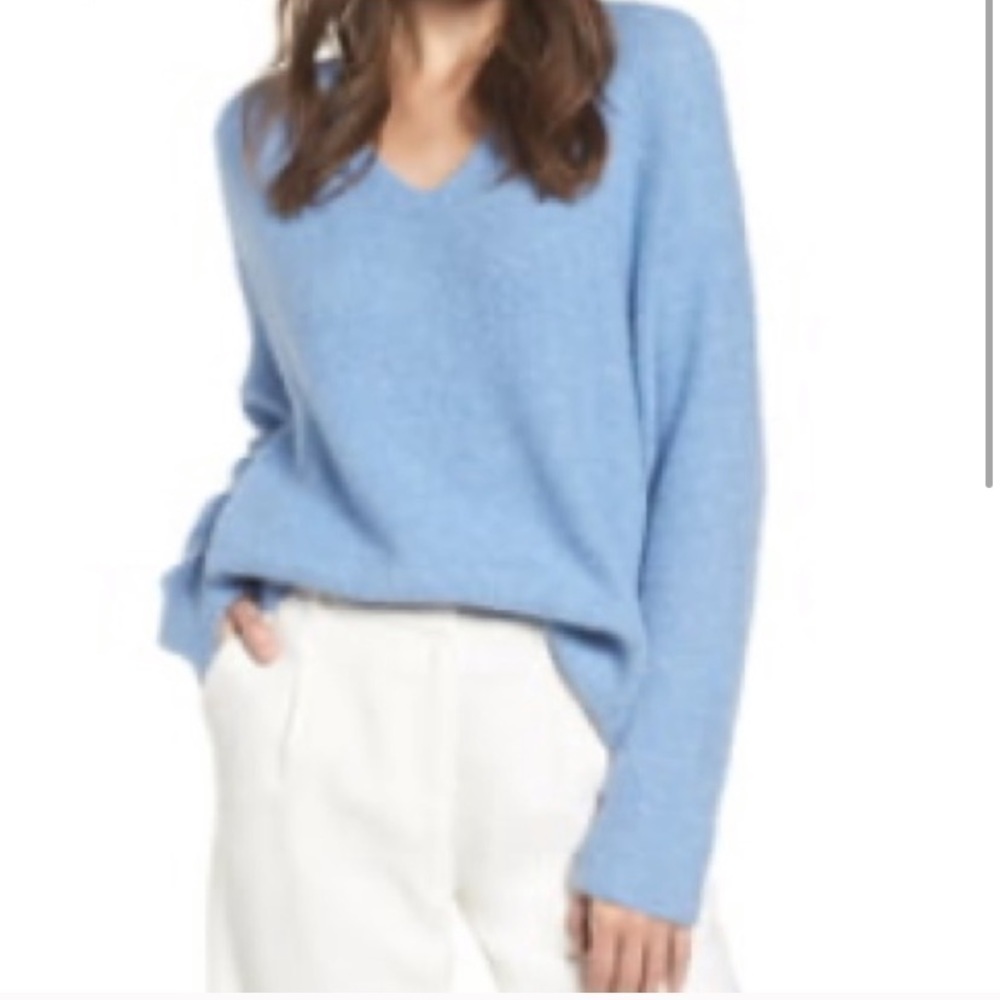 Something Navy Blue Oversized V-Neck Knit Sweater